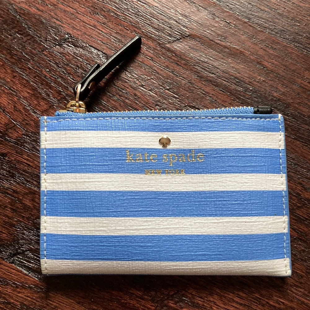 Kate Spade Key/Card Pouch Blue White Stripe